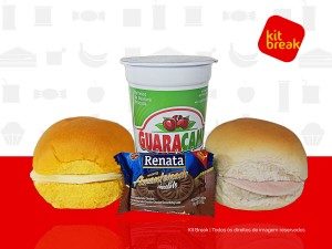 Alternativa de Kit Lanche-Refresco de guaraná dois sanduíches e biscoito doce.