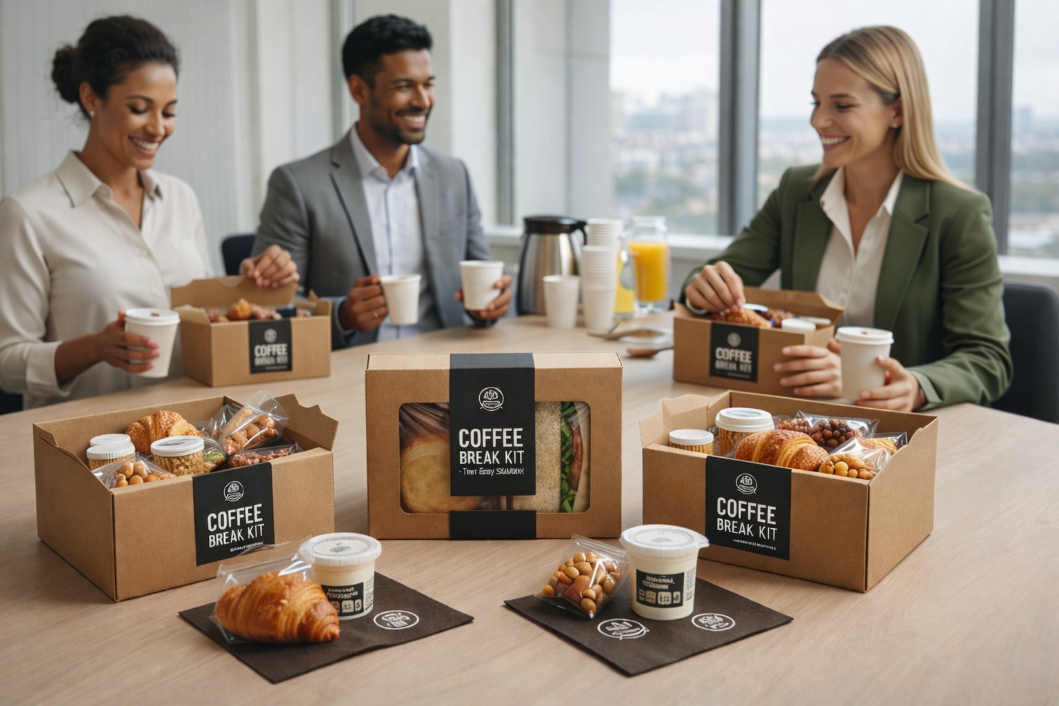 Pessoas num coffee break simples no escritório.