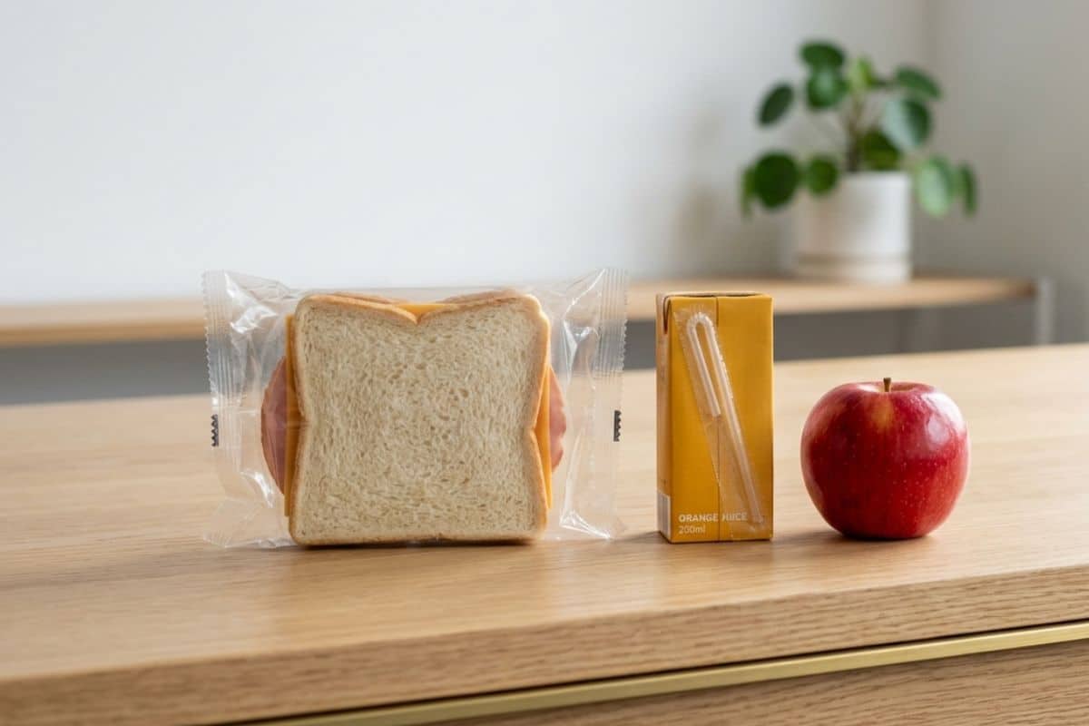 Kit lanche individual lacrado entregue no Rio de Janeiro pronto para distribuição