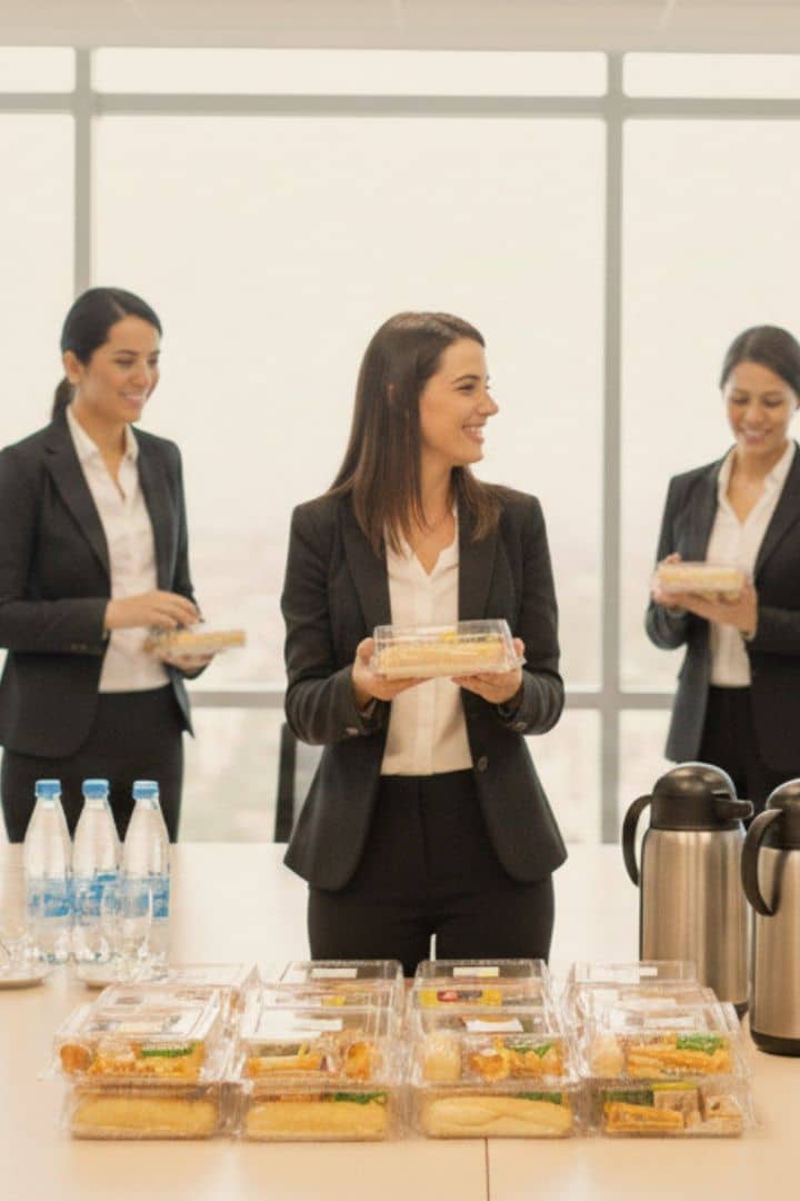 Soluções de Kit Lanche Corporativo para Cada Necessidade. 2 box de kit lanche corporativo numa sala de reunião