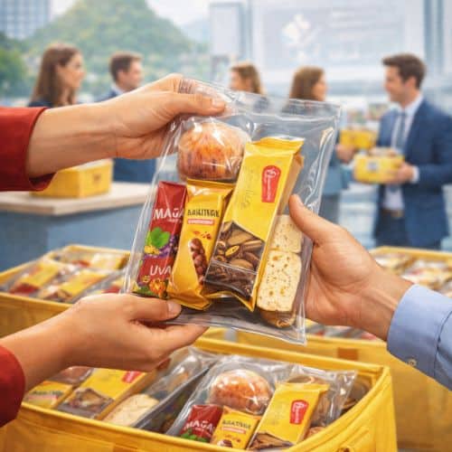 Kit Lanche para Eventos no Rio de Janeiro 13 Kit lanche individual com sanduíche e bebida, prático para distribuição em eventos e redução de filas e desperdício.