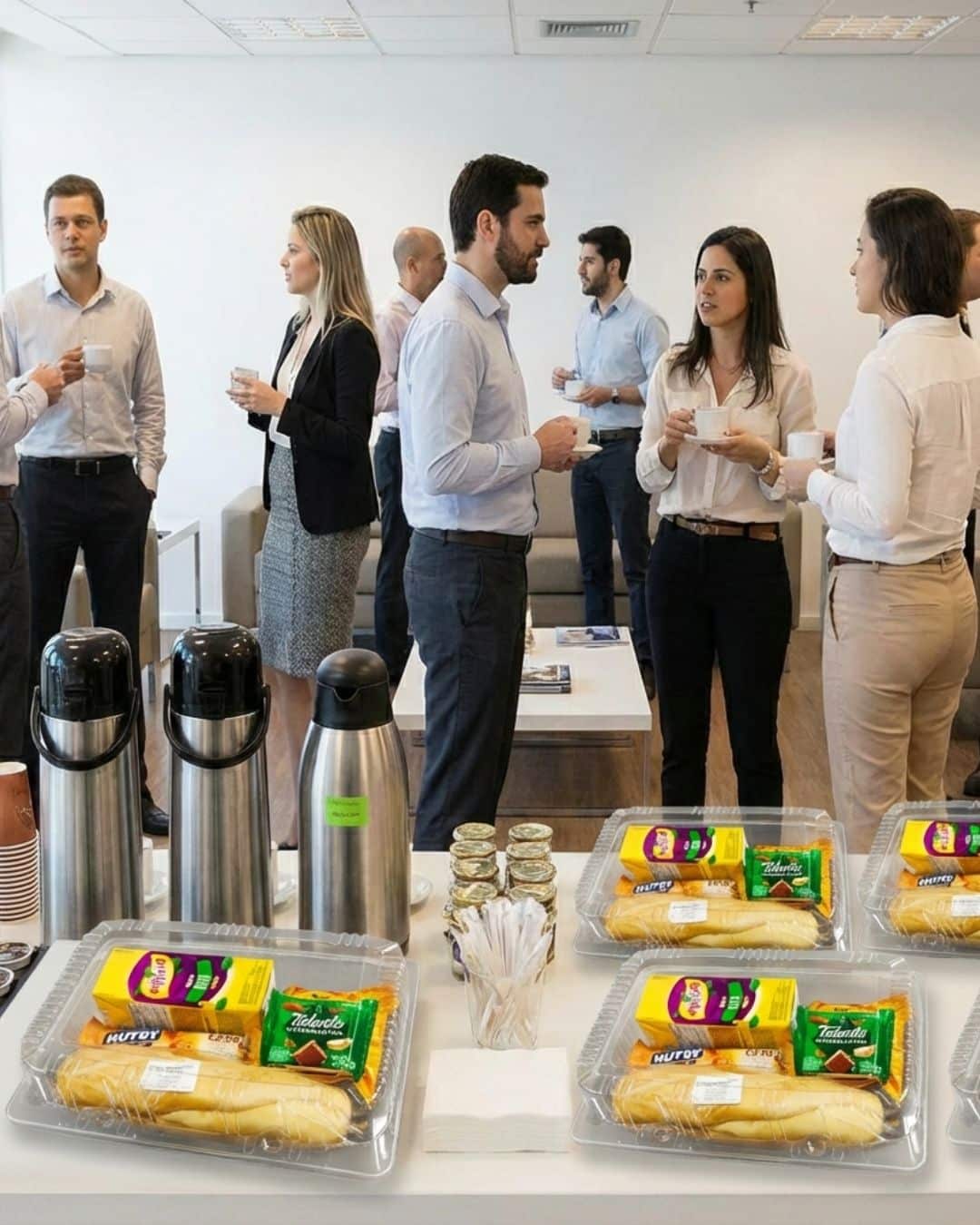 Coffee Break Inteligente: Solução Prática para Eventos Corporativos 2 Coffee break para empresas com kit lanche individual em reunião corporativa.