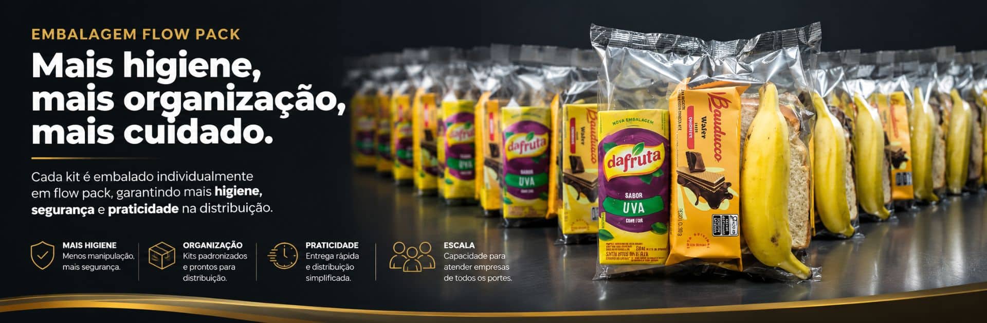 Banner de kits lanche embalados individualmente em flow pack para empresas e eventos corporativos no Rio de Janeiro