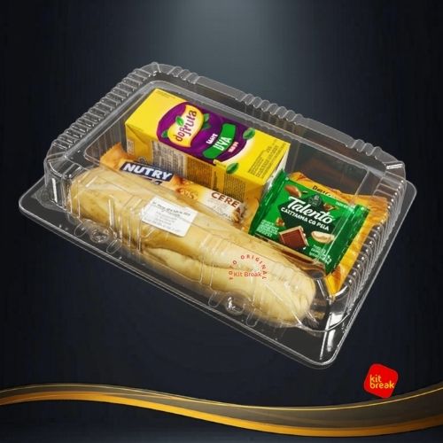 Kit Lanche para Excursão de Ônibus | Fácil Distribuição. 7 Kit lanche completo para excursão no Rio de Janeiro em embalagem rígida com suco, barra de cereal, chocolate Talento e sanduíche.