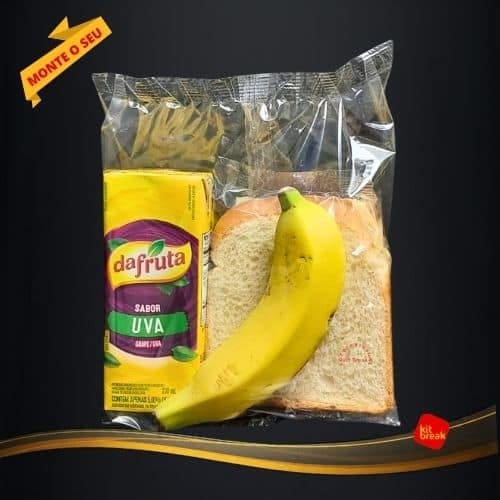 Kit lanche escolar essencial com sanduíche, suco e fruta lacrados individualmente