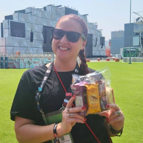 Kit lanche individual entregue para equipe de staff em produção de evento no Rio de Janeiro.